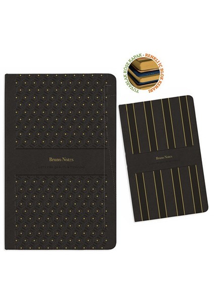 Bruno İplik Dikişli Sert Deri Kapak Defter 13x21 120yp Çizgili