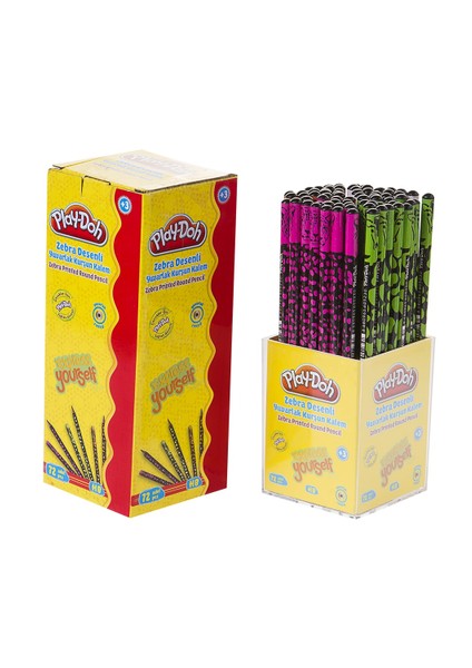 Zebra Desenli Yuvarlak Kurşun Kalem 72'Li Stand PLAY-KK010