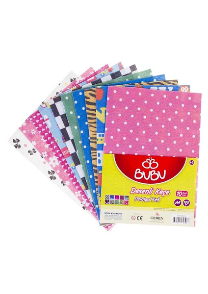 A4 Desenli Keçe 180 Gr 10'Lu Paket -KE0005