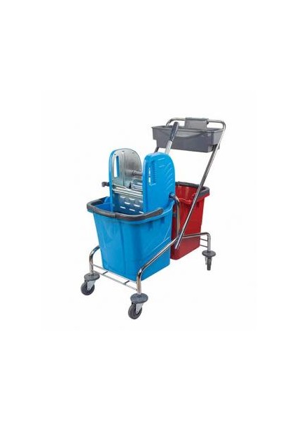 Bahat Çift Kovalı Paspas Arabası Krom Taşıyıcılı Metal Presli