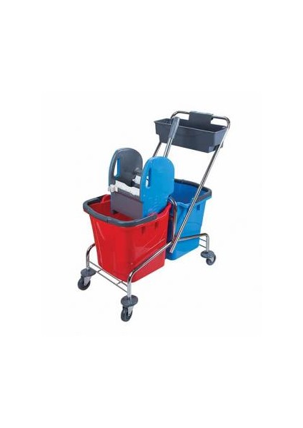 Bahat Çift Kovalı Paspas Arabası Krom Taşıyıcılı Plas.Presli