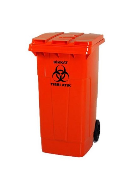 Plastik Tıbbi Atık Çöp Konteyneri 120 Lt- Kırmızı