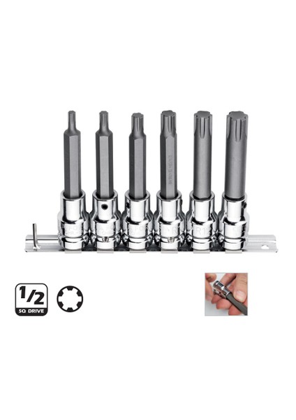 C28S-Rr6L 6 Parça 1/2” Rıbe Uçlu Lokma Takımı (Değişebilir Uçlu) - Uzun Tip