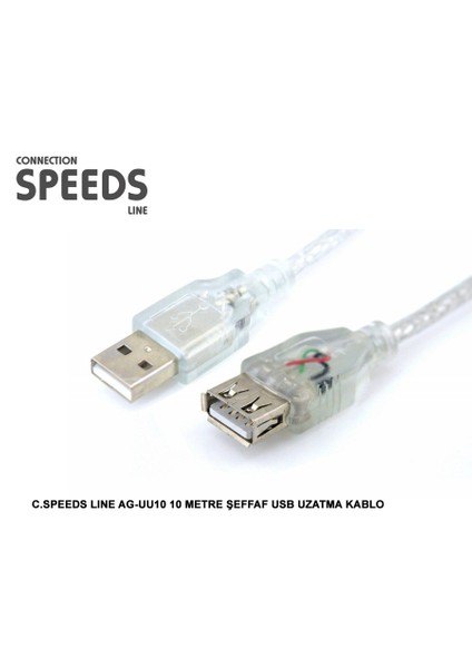 Ag-Uu10 10 Metre Şeffaf Usb Uzatma Kablo