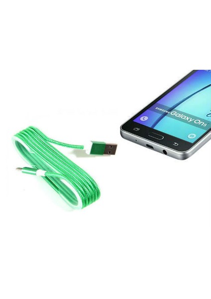 Android Örgü Şeklinde Renkli Çelik Şarj Data Kablosu - Yeşil
