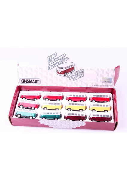 12'li 1962 Volkswagen Classical Bus 1/64 Çek Bırak Model Araç Seti
