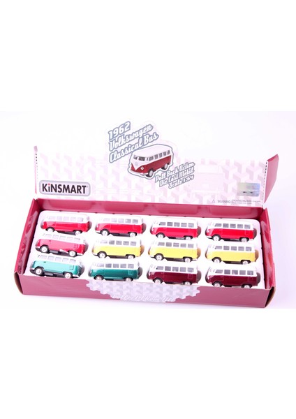 12'li 1962 Volkswagen Classical Bus 1/64 Çek Bırak Model Araç Seti fiyatları