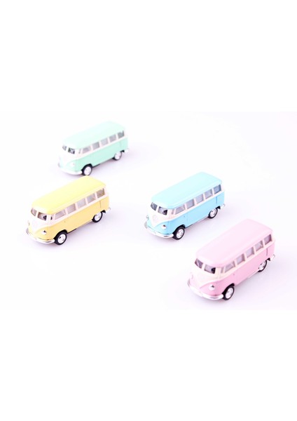 4'lü 1962 Volkswagen Classical Bus 1/64 Çek Bırak Model Araç Seti