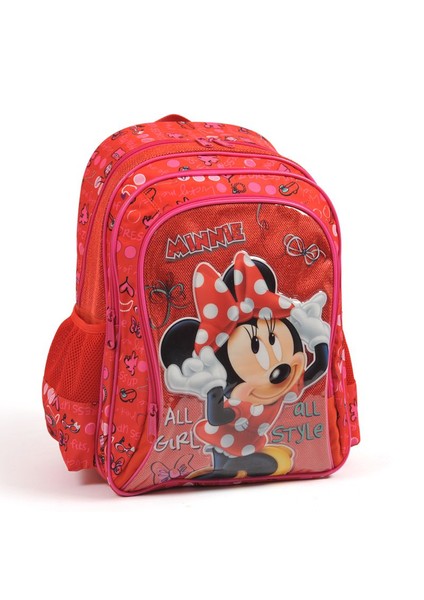 Minnie Mouse Okul Çantası (Kırmızı - Minnie Kabartmalı)