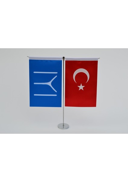 Kayı Boyu ve Türk Bayrağı Dikey Masa Bayrak Takımı