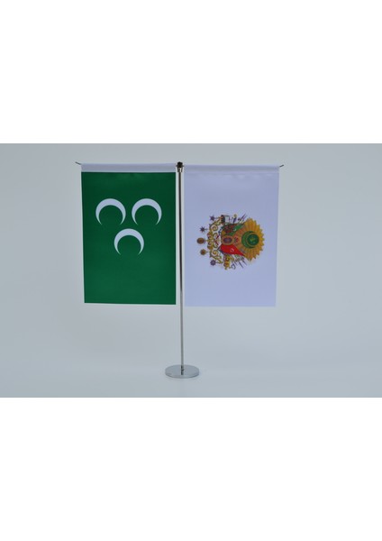 Osmanlı Bayrağı ve Tuğrası Dikey Masa Bayrak Takımı