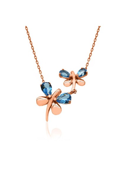 Rose Aqua Taşlı İkili Yusufçuk Gümüş Kolye