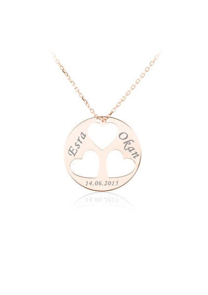 Rose İsimli Üç Kalp Gümüş Kolye