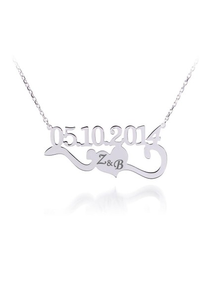 Kişiye Özel Harfli Tarihli Gümüş Kolye