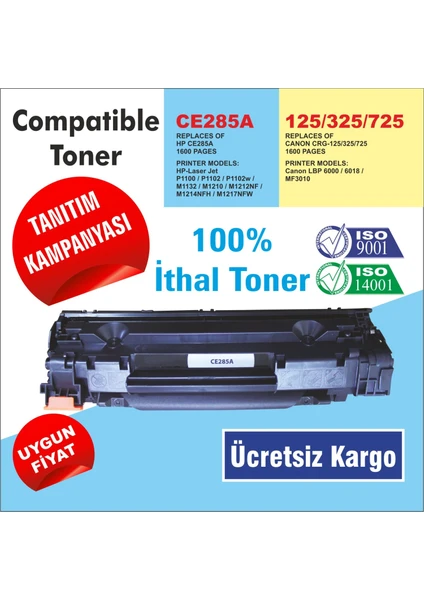 Canon Crg-725 İthal Toner Lbp 6000-Lbp 6030-Lbp6020-Mf3010