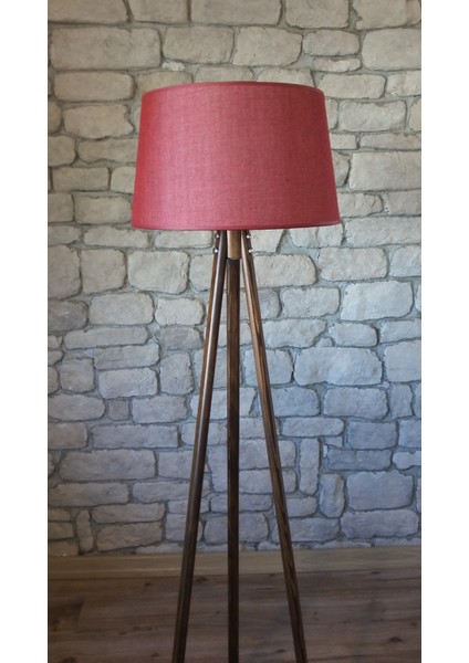 Oval Üç Ayaklı Lambader K117-Ceviz Ayak- Bordo Keten Başlık