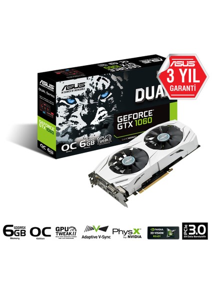 DUAL Nvidia GeForce GTX 1060 6GB OC 192Bit GDDR5 (DX12) PCI-E 3.0 Ekran Kartı DUAL-GTX1060-O6G