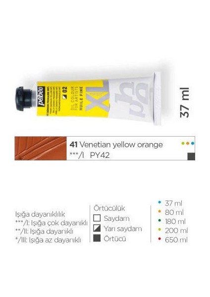 937/41 Yağlı Boya Huıle Fıne Xl 37 Ml. Venetian Yellow Orange