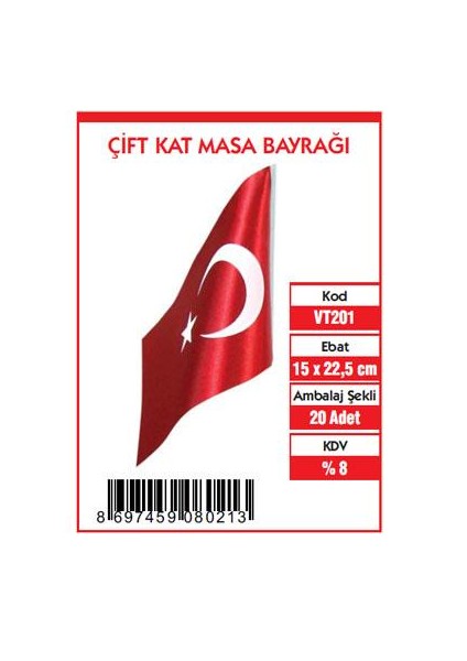 Vatan 15X22,5 Çift Kat Masa Bayrağı Vt201