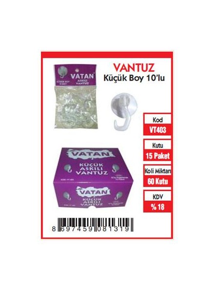 Vatan Vantuz Küçük 10 Lu Vt403