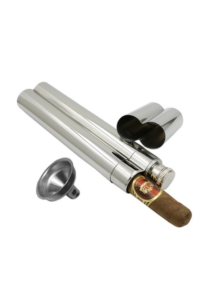 Çelik 2'li Kapaklı Puro Kılıfı ve içki Matarası ps01