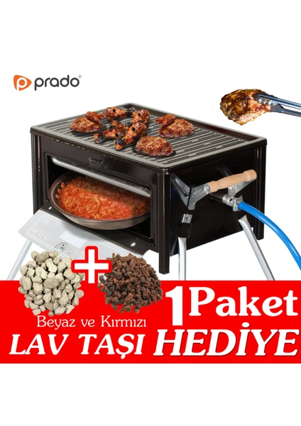 Prado Simline  Kırmızı Lav Taşı Hediyeli, Cam Fırınlı Tüplü Mangal