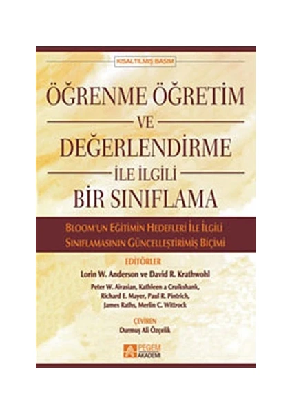 Pegem Akademi Yayıncılık Öğrenme Öğretim ve Değerlendirme ile İlgili Bir Sınıflama