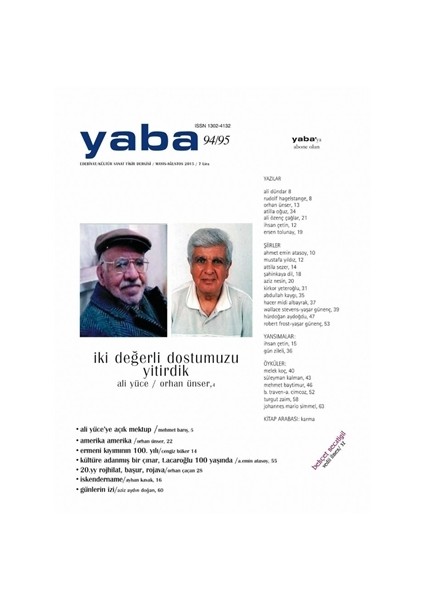 Yaba Edebiyat Dergisi Sayı: 94-95