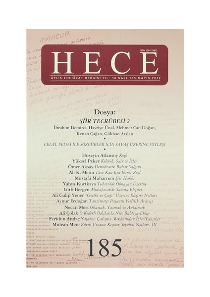 Aylık Edebiyat Dergisi Sayı: 185 Mayıs 2012