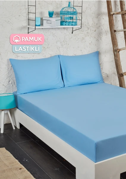 Tria Home Pamuklu Lastikli Çarşaf Seti Çift Kişilik Mavi