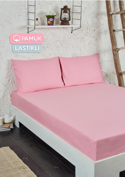 Pamuklu Lastikli Çarşaf Seti Tek Kişilik Pembe