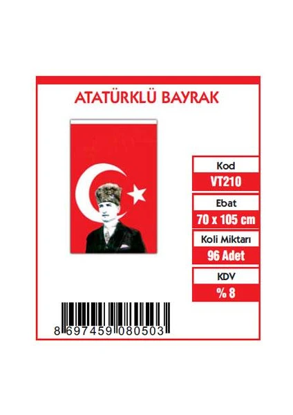 Vatan Bayrak Vatan 70X105 Atalı Bayrak Vt210