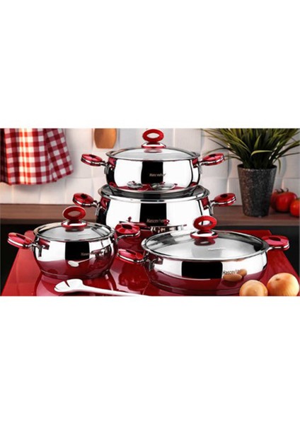 Buse 8 Parça Kırmızı Tencere Seti