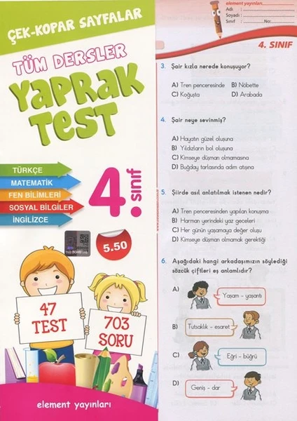 Element Yayınları 4. Sınıf Tüm Dersler Yaprak Test