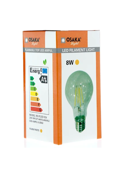 Osaka Light 8w-75watt  Led Flamanlı A-60 Ampül E27 Günışığı