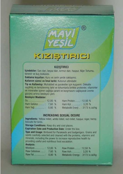 Mavi-Yeşil Kızıştırıcı Muhabbet Kuşu Yemi 200 Gr fiyatları