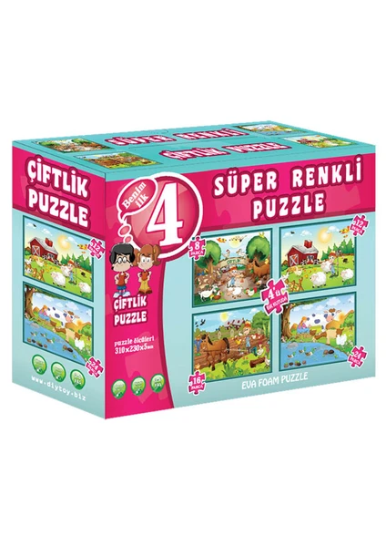 Çiftlik Süper Renkli Puzzle (4 Adet Puzzle)