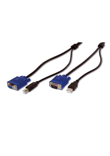 Kvm (Keyboard/Video Monitor/Mouse) İçin Ahtapot Kablo, 3 Metre, Siyah Renk, 1 X Vga Hddb15 Erkek, 1 X Usb A Erkek (Klavye Ve Mouse) <=> 1 X Vga Hddb15 Dişi, 1 X Usb B Erkek (Klavye Ve Mouse)