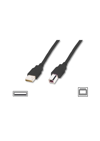 Usb 2.0 Bağlantı Kablosu, Usb A Erkek - Usb B Erkek, 5 Metre, Awg 28, Usb 2.0 Uyumlu, Ul, Siyah Renk