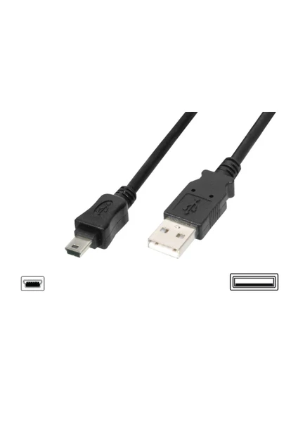 Usb 2.0 Bağlantı Kablosu, Usb A Erkek - Usb Mini B (5 Pin) Erkek, 1.80 Metre, Awg 28, Usb 2.0 Uyumlu, Ul, Siyah Renk