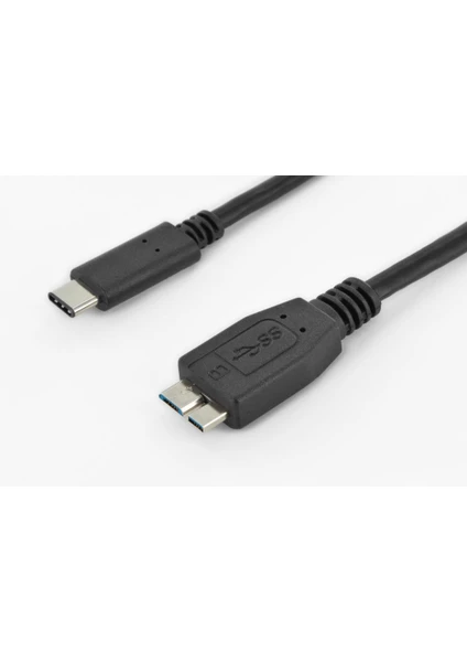 Usb Tip C Bağlantı Kablosu, Usb Tip C Erkek (Usb 3.1)  - Usb Micro B Erkek (Usb 3.0), 1 Metre, Awg 24/28, 2X Zırhlı, Ul, Nikel Kaplama, Siyah Renk