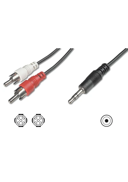 Audio Kablosu, 1 X Stereo 3,5 Mm Erkek <> 2 X Rca Erkek, 5 Metre, Ccs, 2X0.10/10, Zırhlı, Siyah Renk