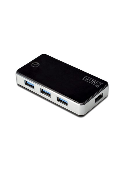 Digitus DA-70231 4 Port Usb Hub, Usb 3.0, Siyah/Gümüş Renk, Güç Adaptörlü
