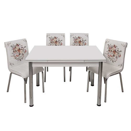 Kristal Masa Çiçek Sepeti Monopetli 6 Sandalye ve 70x110