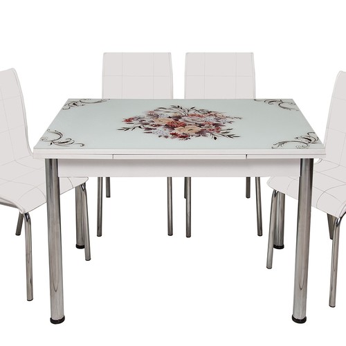 Kristal Masa Beyaz Monopetli 4 Sandalye ve Çiçek Sepeti Fiyatı