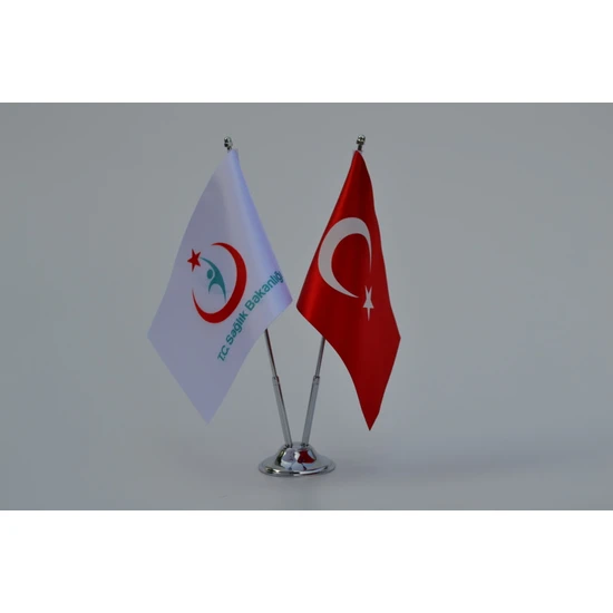 Bayrakal Sağlık Bakanlığı Logolu ve Türk Bayrağı Masa Bayrak Takımı