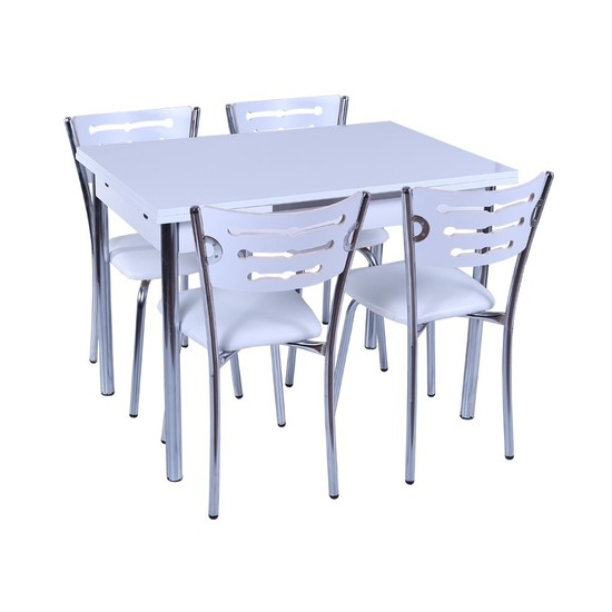 Mutfak Masa Sandalye Takımı "Açılır" +4 Sandalyeli Beyaz Fiyatı