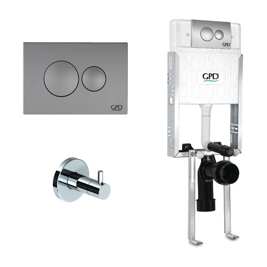 Gpd Gömme Rezervuar Seti 8cm + Mat Gri Buton + Stop Valf