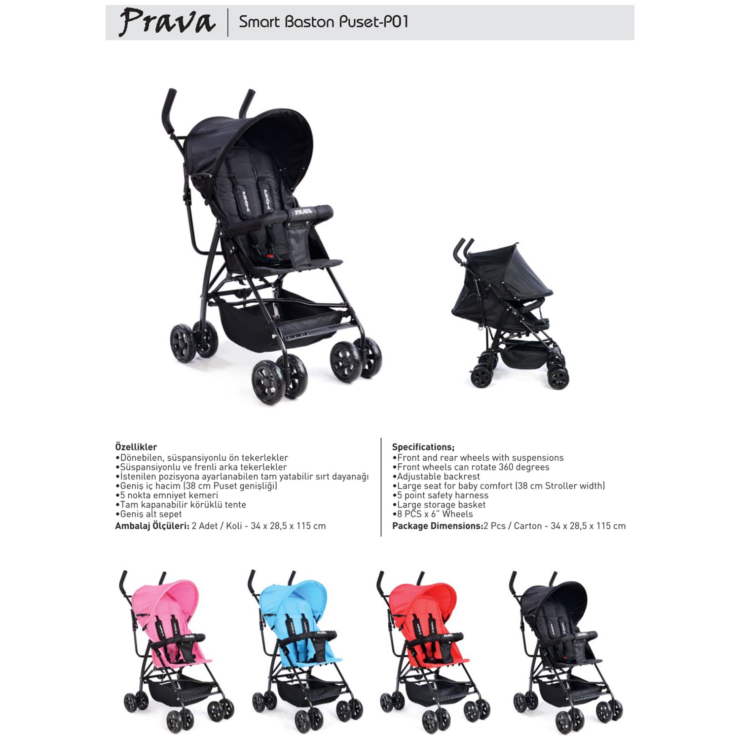 Prava P01 Smart Baston Bebek Arabası Gri Fiyatı