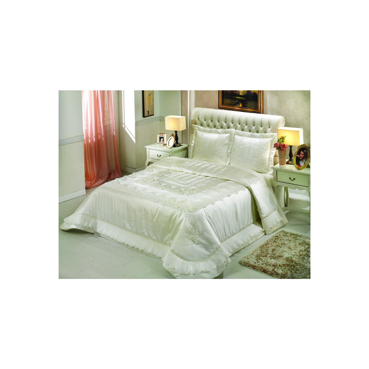 Çift Kişilik Fransız Dantel İşlemeli Abiye Yatak Örtüsü